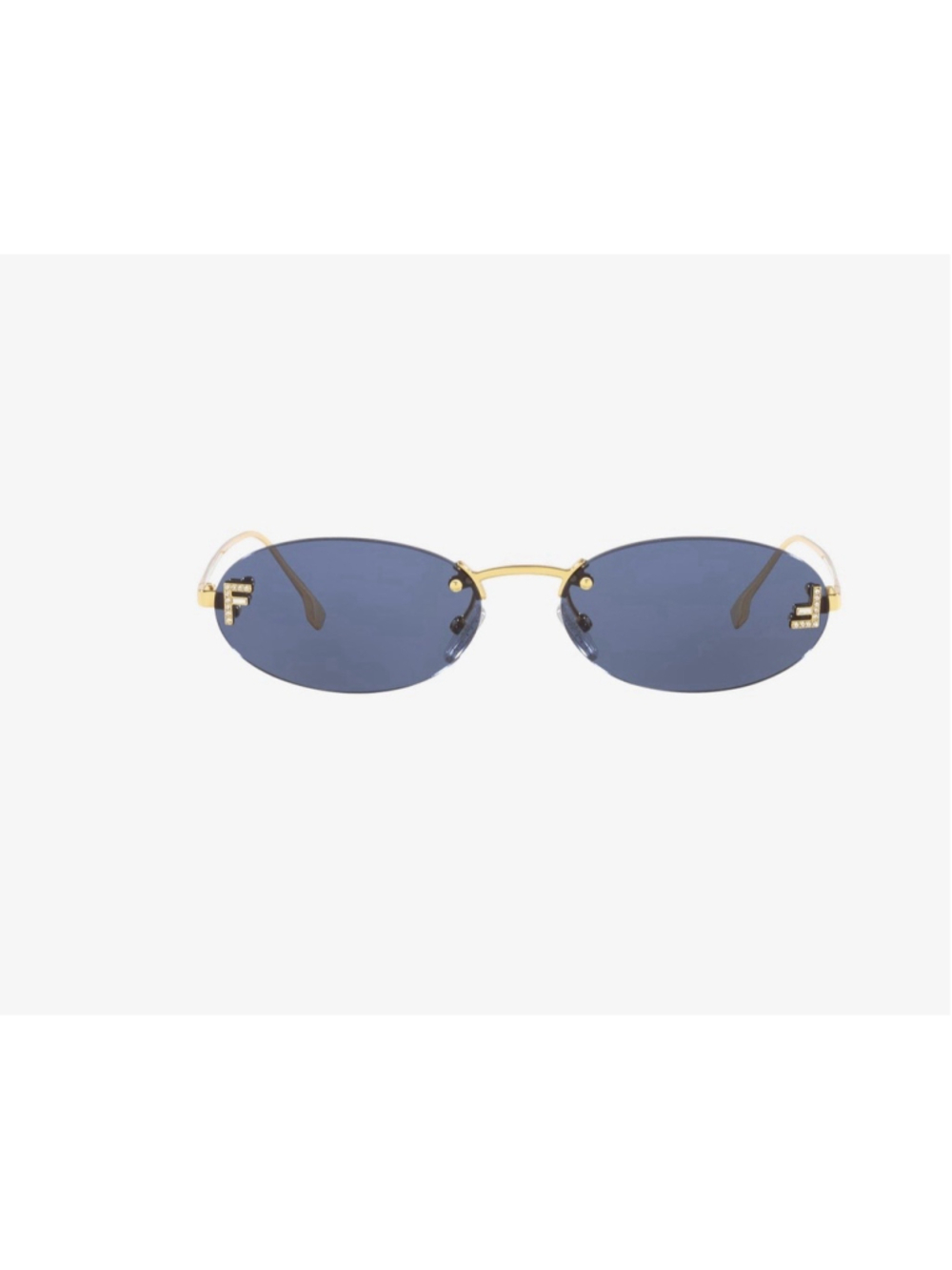 Fendi FE4075US Rimless Oval Sunglasses Blue Lenses, Gold Metal Frame